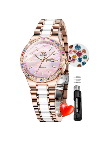 Reloj Automático OUPINKE para Mujeres Oro Rosa con Diamantes