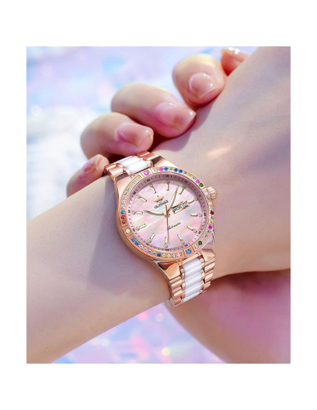 Reloj Automático OUPINKE para Mujeres Oro Rosa con Diamantes