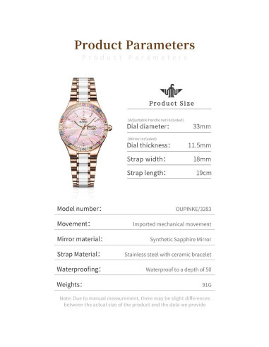 Reloj Automático OUPINKE para Mujeres Oro Rosa con Diamantes