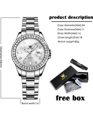 Reloj de Pulsera OLEVS para Mujeres con Diamantes Plata 30m