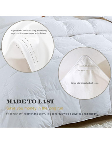Edredón de Plumas y Plumón TOPGREEN King 100% Algodón Blanco