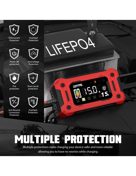 Cargador de Batería COREBOX 12V 15A con Pantalla LCD