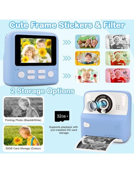 Cámara Instantánea Digital Yisdo para Niños 2.4" Azul