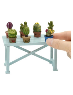 Juego de Miniaturas iLAND - Mesa Azul y 7 Suculentas 1:12