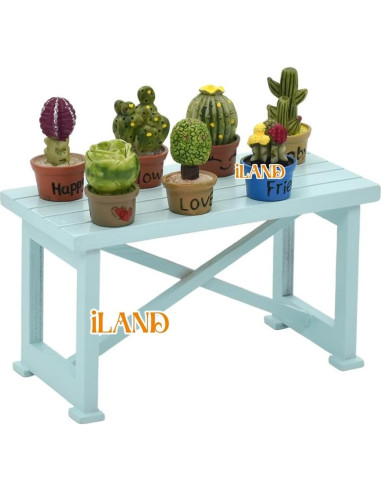 Juego de Miniaturas iLAND - Mesa Azul y 7 Suculentas 1:12
