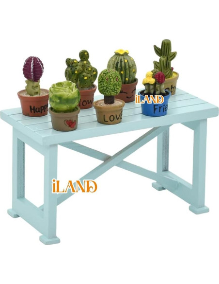Juego de Miniaturas iLAND - Mesa Azul y 7 Suculentas 1:12