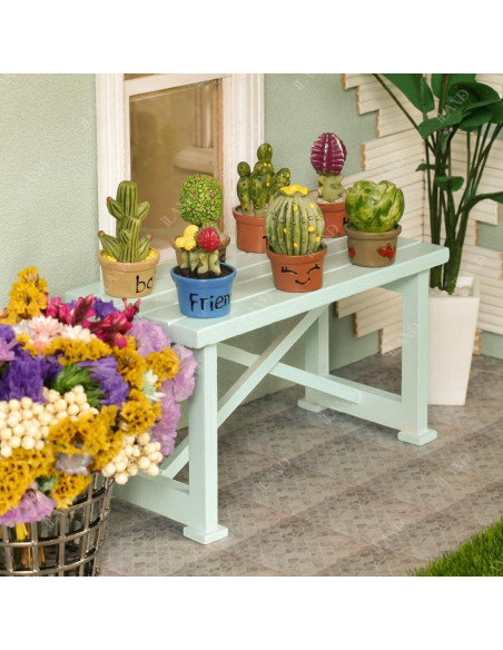 Juego de Miniaturas iLAND - Mesa Azul y 7 Suculentas 1:12