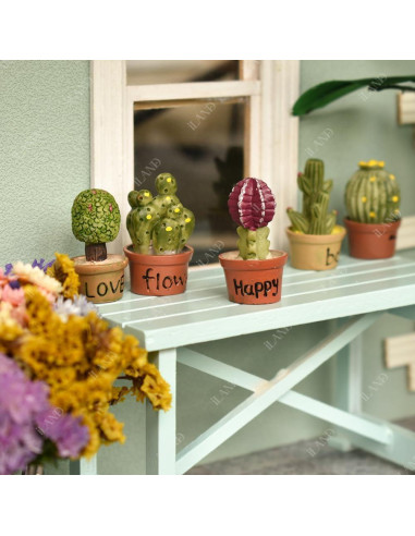 Juego de Miniaturas iLAND - Mesa Azul y 7 Suculentas 1:12