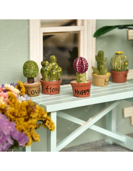 Juego de Miniaturas iLAND - Mesa Azul y 7 Suculentas 1:12