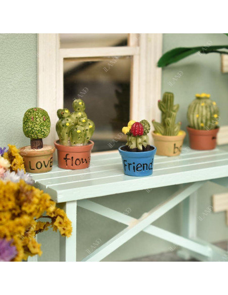 Juego de Miniaturas iLAND - Mesa Azul y 7 Suculentas 1:12