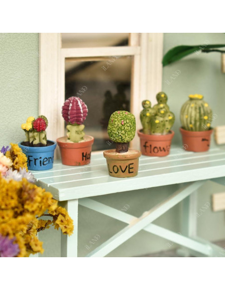 Juego de Miniaturas iLAND - Mesa Azul y 7 Suculentas 1:12