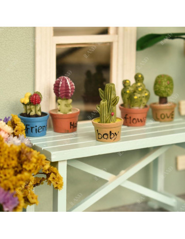 Juego de Miniaturas iLAND - Mesa Azul y 7 Suculentas 1:12