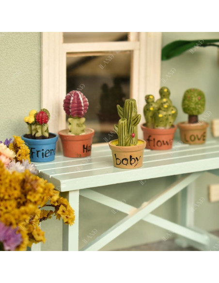 Juego de Miniaturas iLAND - Mesa Azul y 7 Suculentas 1:12