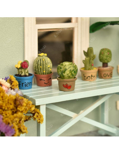 Juego de Miniaturas iLAND - Mesa Azul y 7 Suculentas 1:12