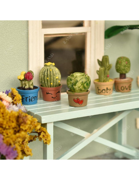 Juego de Miniaturas iLAND - Mesa Azul y 7 Suculentas 1:12