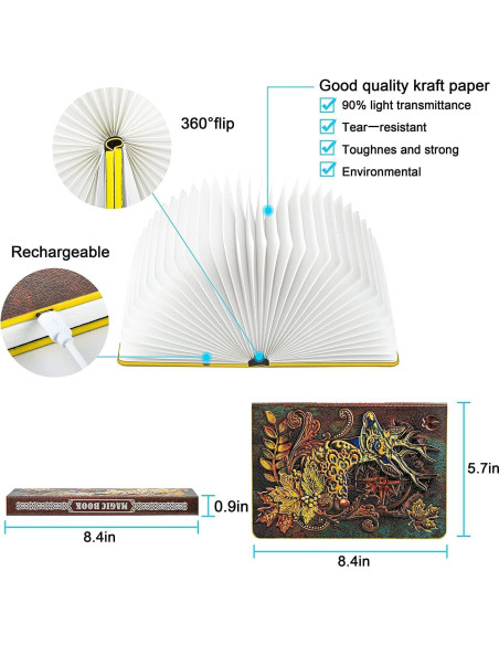 Lámpara de libro LED 3D ciervo recargable USB 21.5 cm