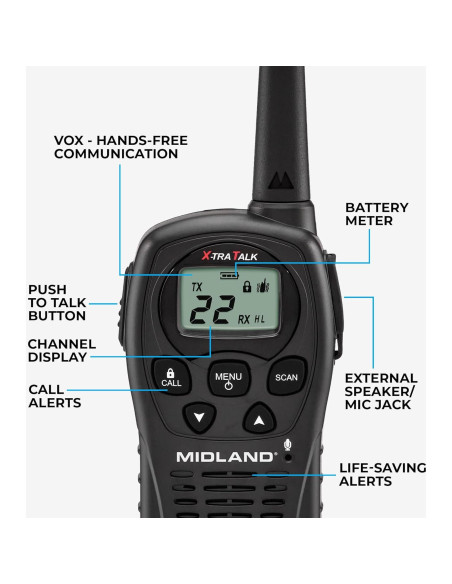 Walkie Talkies Midland LXT500VP3, 22 Canales, Rango 24 Millas
