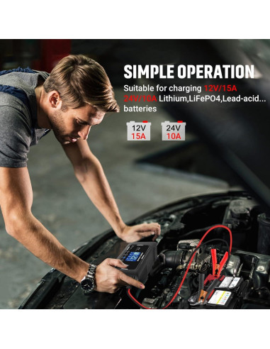 Cargador inteligente 12V/24V 15A/10A dKJIGYH LiFePO4