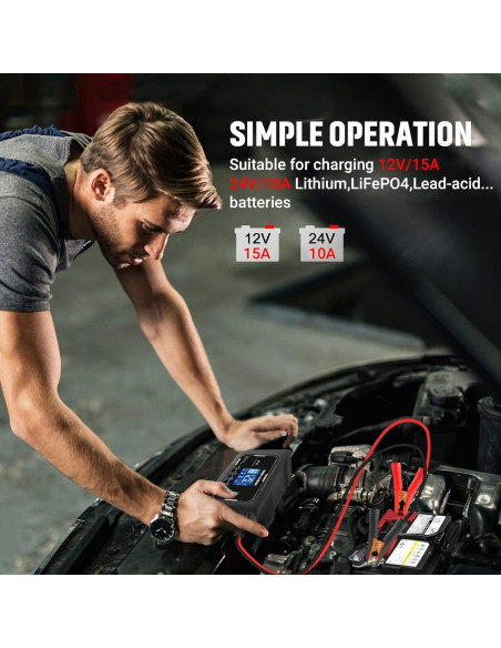 Cargador inteligente 12V/24V 15A/10A dKJIGYH LiFePO4