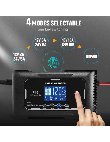 Cargador inteligente 12V/24V 15A/10A dKJIGYH LiFePO4