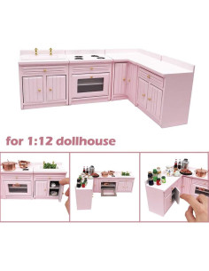 Juego de Muebles de Cocina Miniatura SXFSE 1:12 Rosa 2