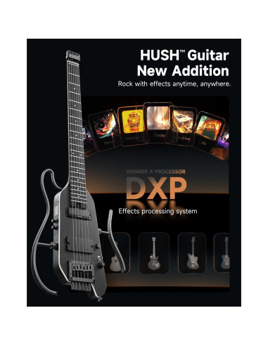 Guitarra Eléctrica Donner HUSH X PRO - Viaje Inteligente, Negro