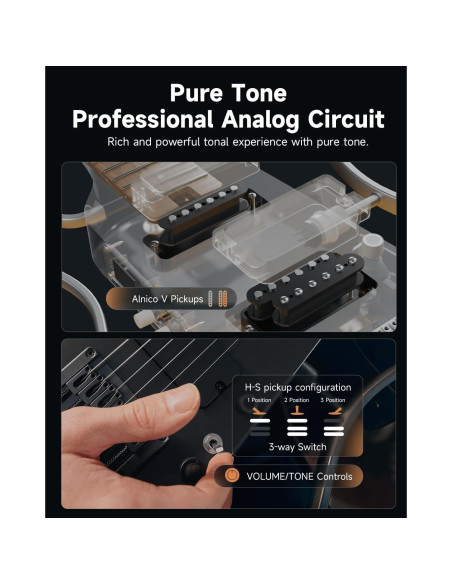 Guitarra Eléctrica Donner HUSH X PRO - Viaje Inteligente, Negro
