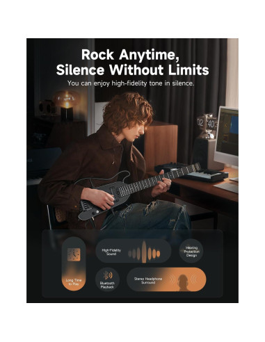 Guitarra Eléctrica Donner HUSH X PRO - Viaje Inteligente, Negro