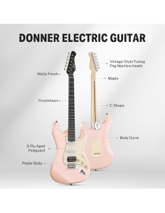 Guitarra Eléctrica Donner DST-200 Rosa Flor Cuerpo Sólido 2