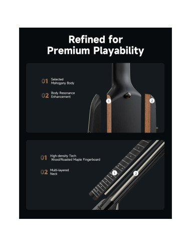 Guitarra Eléctrica Donner HUSH X PRO - Viaje Inteligente, Negro