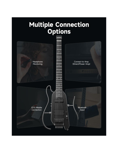 Guitarra Eléctrica Donner HUSH X PRO - Viaje Inteligente, Negro