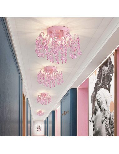 Candelabro de Cristal Rosa Q&S 3 Luces 30x30 cm