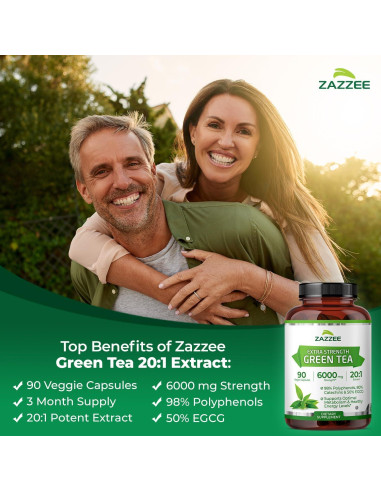 Zazzee Extracto de Té Verde 6000 mg 90 Cápsulas Veganas