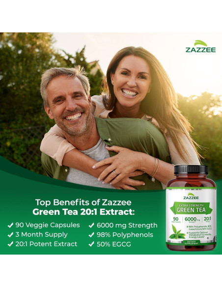 Zazzee Extracto de Té Verde 6000 mg 90 Cápsulas Veganas