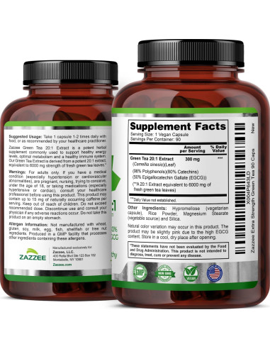 Zazzee Extracto de Té Verde 6000 mg 90 Cápsulas Veganas