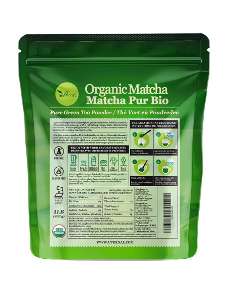Polvo de Té Verde Matcha Orgánico uVernal 454g - 100% Puro