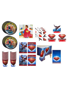 Suministros de Fiesta de Cumpleaños Superman - 16 Platos, Vasos, Invitaciones