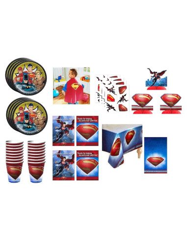 Suministros de Fiesta de Cumpleaños Superman - 16 Platos, Vasos, Invitaciones