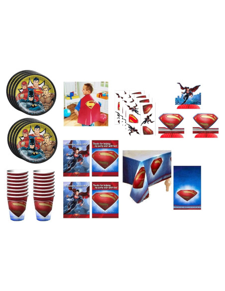 Suministros de Fiesta de Cumpleaños Superman - 16 Platos, Vasos, Invitaciones