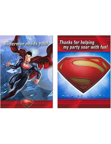 Suministros de Fiesta de Cumpleaños Superman - 16 Platos, Vasos, Invitaciones