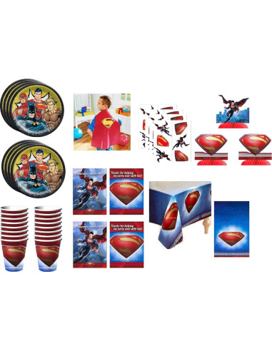 Suministros de Fiesta de Cumpleaños Superman - 16 Platos, Vasos, Invitaciones