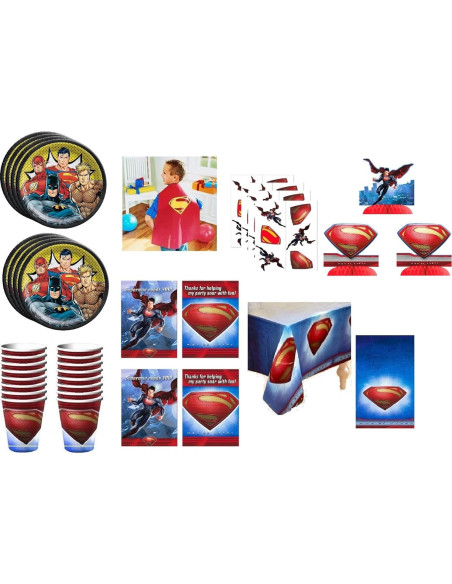Suministros de Fiesta de Cumpleaños Superman - 16 Platos, Vasos, Invitaciones