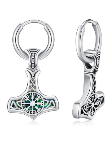 Pendientes Vikingos de Plata 925 Mjolnir Vegvisir 12x12mm