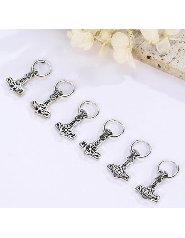 Pendientes Vikingos de Plata 925 Mjolnir Vegvisir 12x12mm