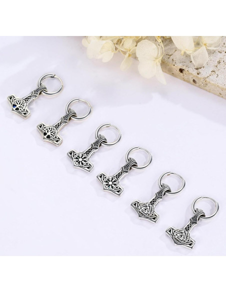 Pendientes Vikingos de Plata 925 Mjolnir Vegvisir 12x12mm