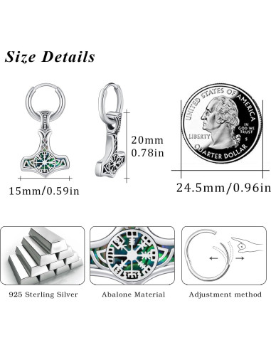 Pendientes Vikingos de Plata 925 Mjolnir Vegvisir 12x12mm