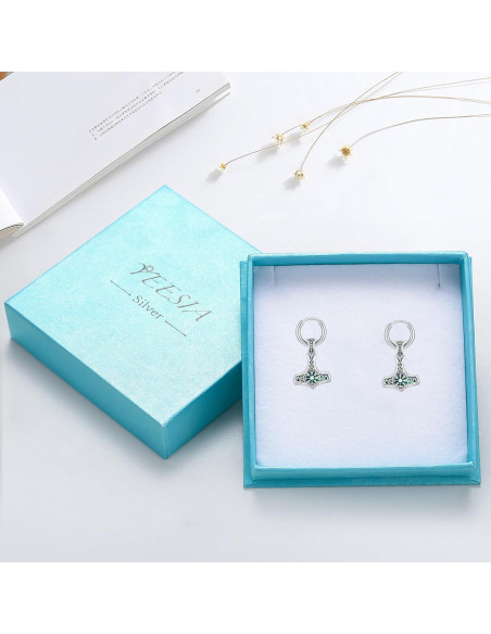 Pendientes Vikingos de Plata 925 Mjolnir Vegvisir 12x12mm