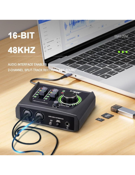 Interfaz de Audio USB BOMGE 22M con 48V Phantom Power