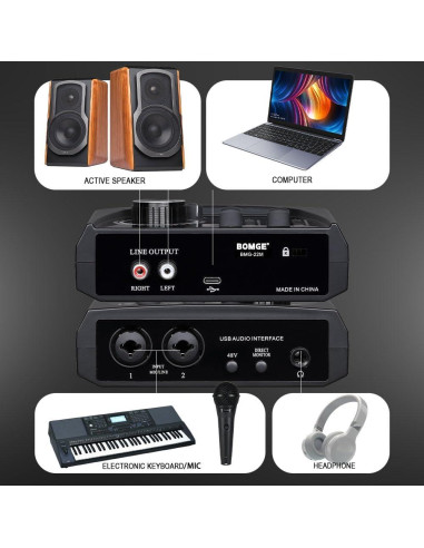 Interfaz de Audio USB BOMGE 22M con 48V Phantom Power