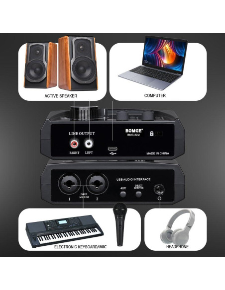 Interfaz de Audio USB BOMGE 22M con 48V Phantom Power